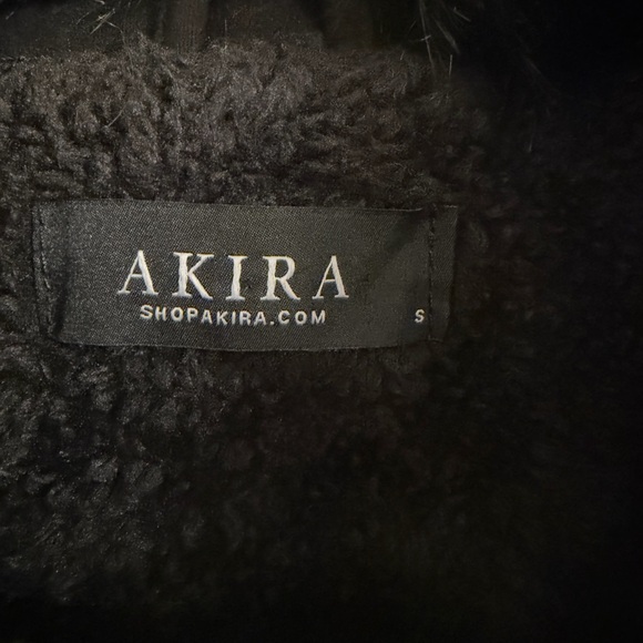 AKIRA Black Leather Jacket with Faux Fur Collar - Picture 2 of 3